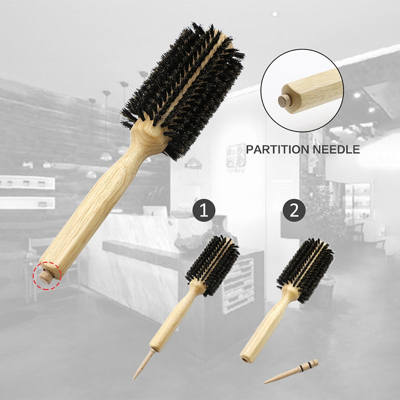 Barber Salon Wood Handle Boar Bristles Round Brush Removable Tail Professional Hairdressing Hair Brush Hair Round Comb 4