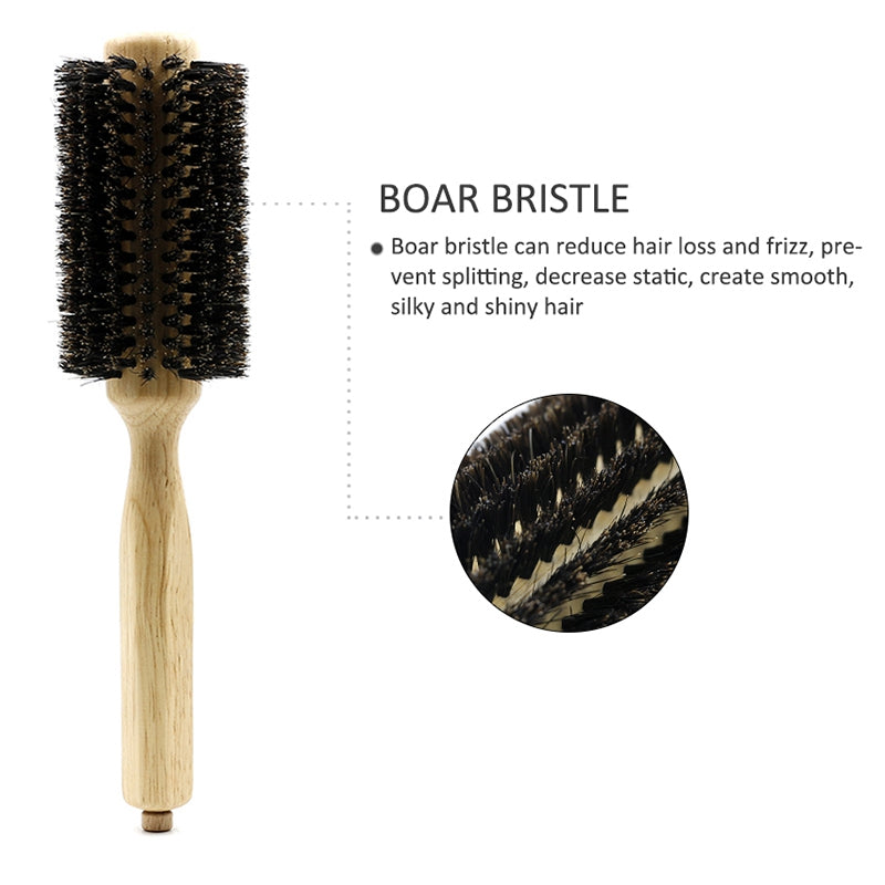 Barber Salon Wood Handle Boar Bristles Round Brush Removable Tail Professional Hairdressing Hair Brush Hair Round Comb 4