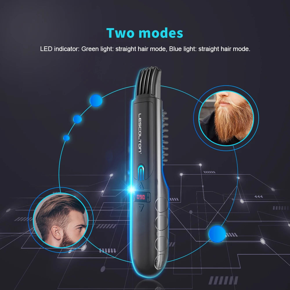 Wireless Beard Straightener Comb for Men Hair Hot Comb Quick Electric Heated Beard Brush Styler Portable Comb Straightener