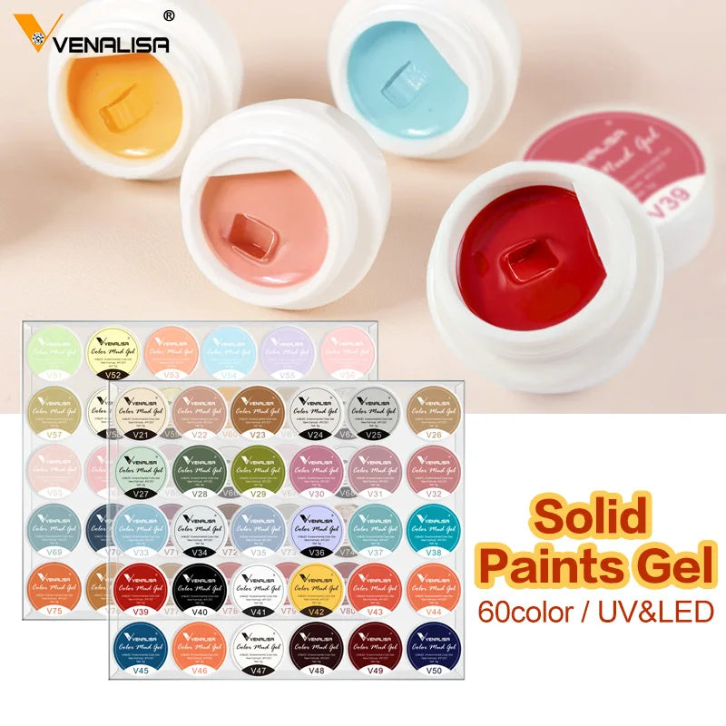 60pcs/kit Venalisa Painting Gel 5ml Pot Full Coverage New Arrival Mud Gel Creamy Gel Solid Color Soak off UV LED Nail Gel Kit