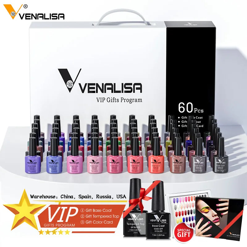 36/65pcs Venalisa Nail Polish Kit VIP Upgraped Gel Lacquer Luxury Color Nail Gel Soak Off UV LED Long Lasting Nail Varnish Set