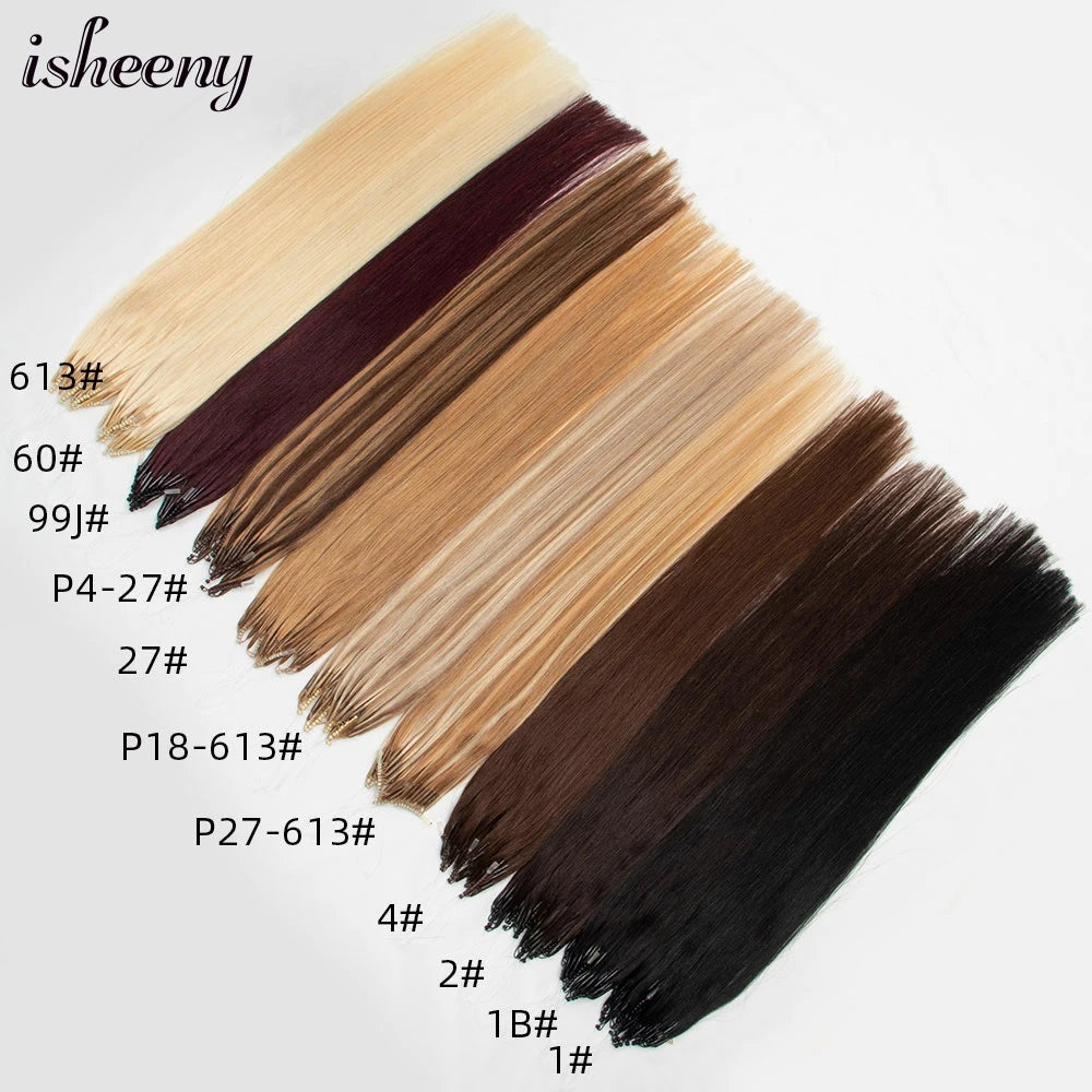 Isheeny 8D Human Hair Extensions Blonde 12" 16" 20" Nano Ring Link Extensions 0.6g/s Machine Remy Human Microlink Beads Hair