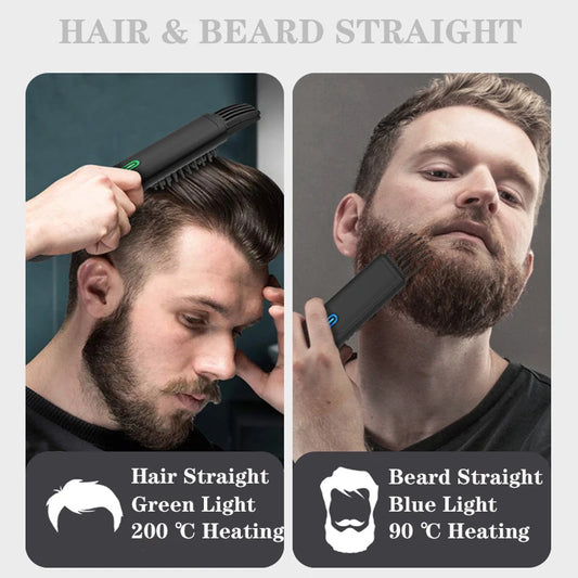 Wireless Beard Straightener Comb for Men Hair Hot Comb Quick Electric Heated Beard Brush Styler Portable Comb Straightener