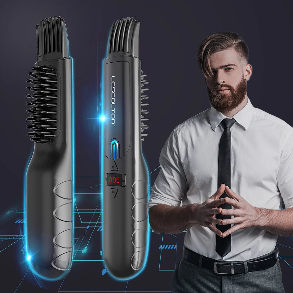 Wireless Beard Straightener Comb for Men Hair Hot Comb Quick Electric Heated Beard Brush Styler Portable Comb Straightener