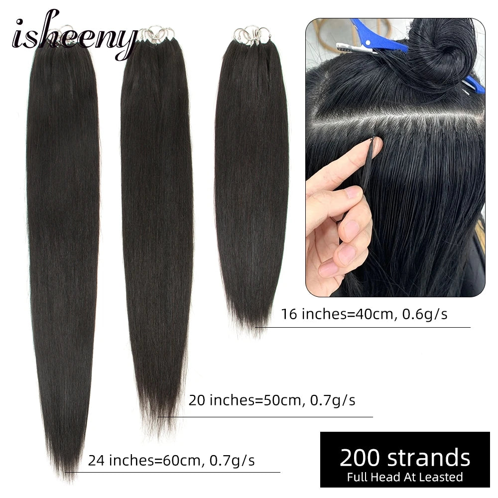 Isheeny Brown Feather Human Hair 16"-24" Hand Knitting Extensions Natural Straight Remy Micro Feather Line Hair 40pcs/pack