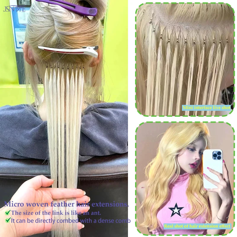 Micro Feather Human Hair Extensions Microloop New 100% Real Natural Human Hair Double Strand 1.6g 14-24 Inch Black Brown Blonde