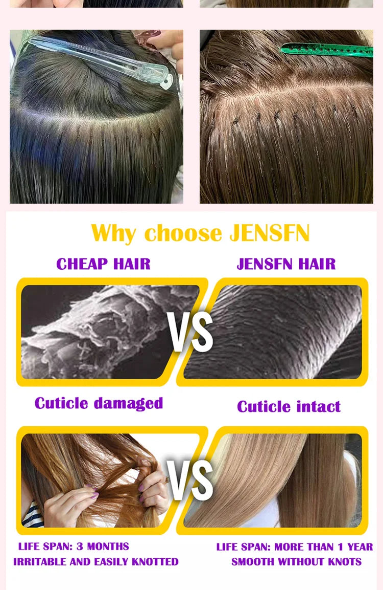 JENSFN High Quality Straight Micro feather new hair extensions real Human Hair Straight Hand knitting  0.8g/Strand Hair salon