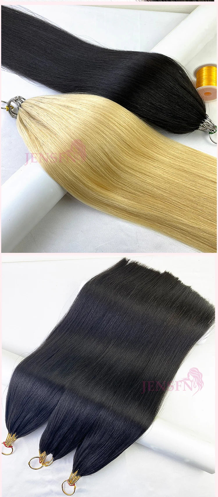 JENSFN High Quality Straight Micro feather new hair extensions real Human Hair Straight Hand knitting  0.8g/Strand Hair salon