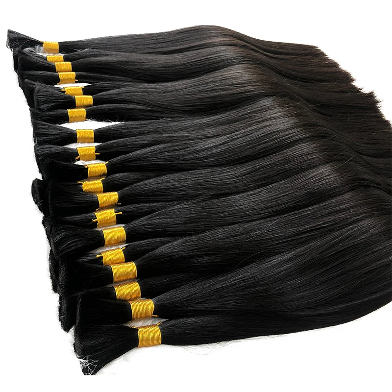 Straight Bulk Human Hair Extensions 12"-26" Brazilian Human Hair For Braiding Bulk Hair No Weft Thick Hair End Braided Hair