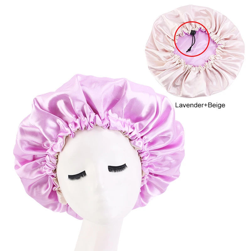 Reversible Satin Hair Caps Bonnets Double Layer Adjust Headwear Curly Hair Cover Hat For Sleeping Women Styling Accessories