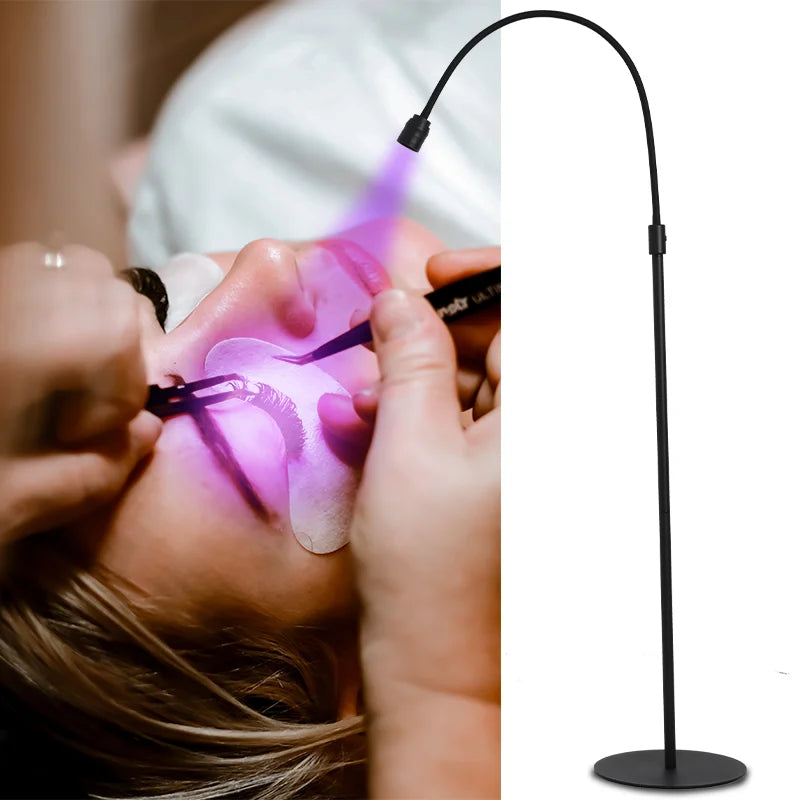 12W UV Floor Lamp Eyelash Extension Grafting Beauty Salon Eyebrow Glue Gel Curing Adjustable Angle Foot Switch Ultraviolet Light