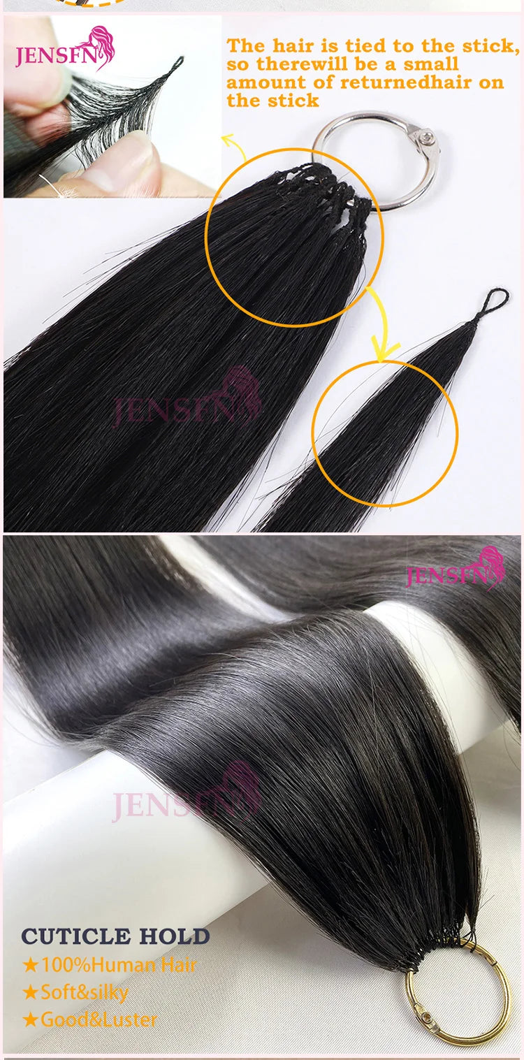 JENSFN High Quality Straight Micro feather new hair extensions real Human Hair Straight Hand knitting  0.8g/Strand Hair salon