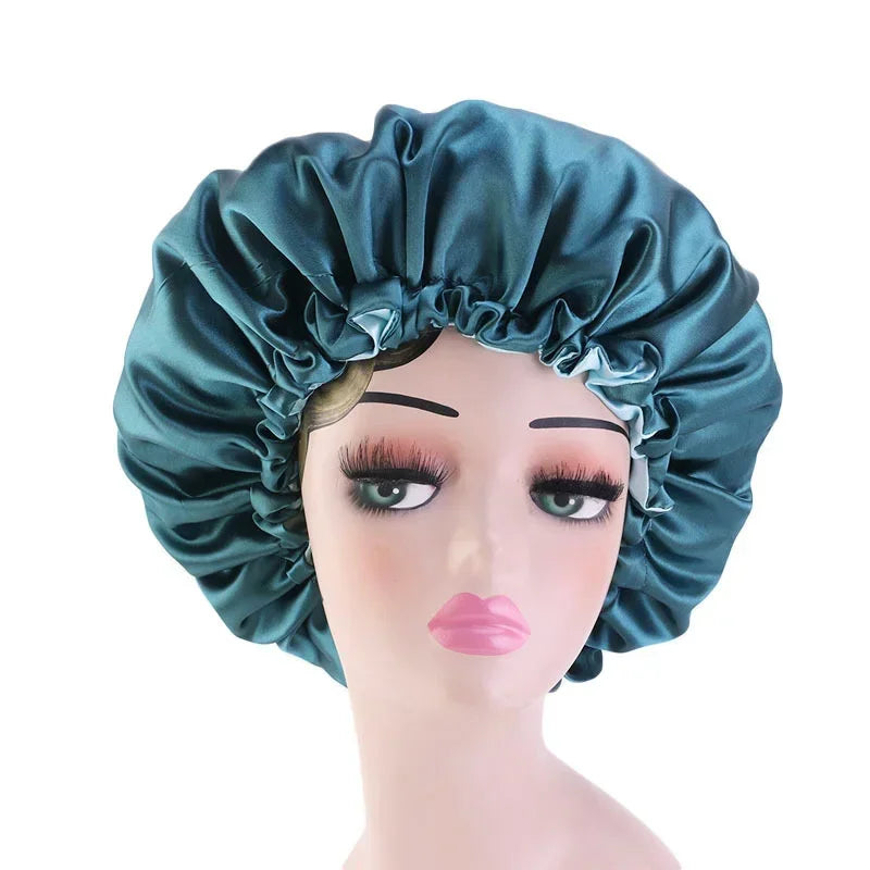 Reversible Satin Hair Caps Bonnets Double Layer Adjust Headwear Curly Hair Cover Hat For Sleeping Women Styling Accessories