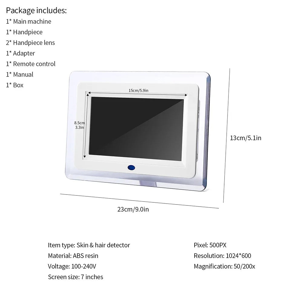 7 inch HD LCD Screen 50X/200X Skin Magnifier Professional Skin Analyzer Pore Microscope Skin Tester Hair Follicle Scalp Detector