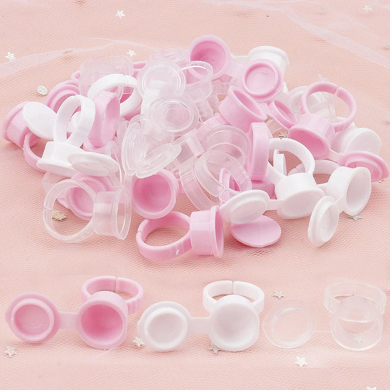 50 Pcs Tattoo Pigment Ink Ring Cups Eyelash Extension Glue Holder Container With Lid Cover Cap Permanent Makeup Tools