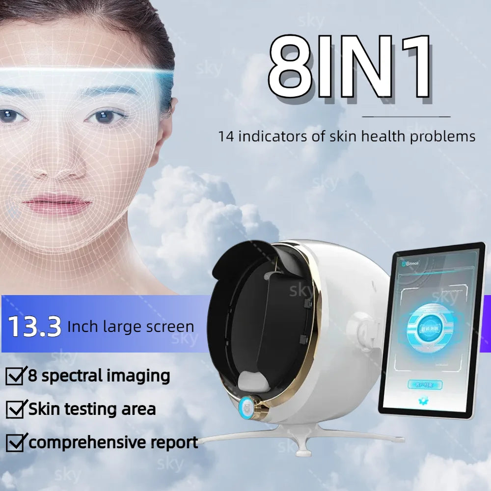 3D Skin Scanner Care Facial Analyzer Monitor Machine Magic Mirror Portable Testing English Detector Face Camera Test Analysis