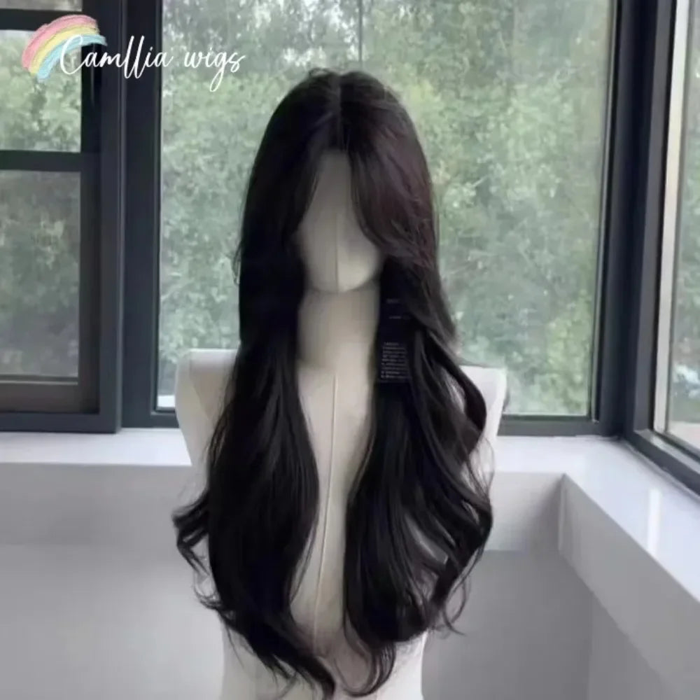 Black Wig Long Wavy Natural Hair Synthetic Wigs for Women 24inch High Quality Heat Resistance Wigs for Women Human Hair