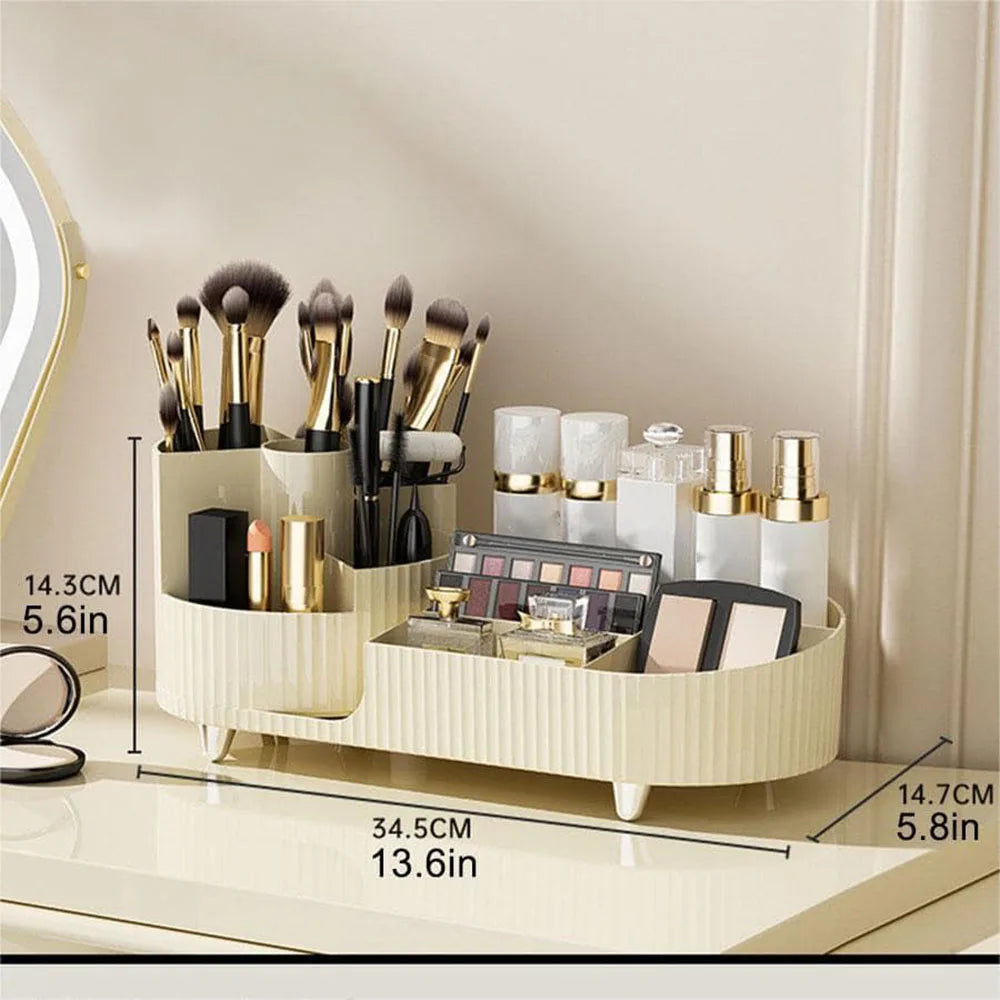 Elevate your beauty routine with this sleek Makeup Organizer. Its Rotating Base and Divided Compartments make it a breeze to store and access your Lipsticks and Skincare Products.