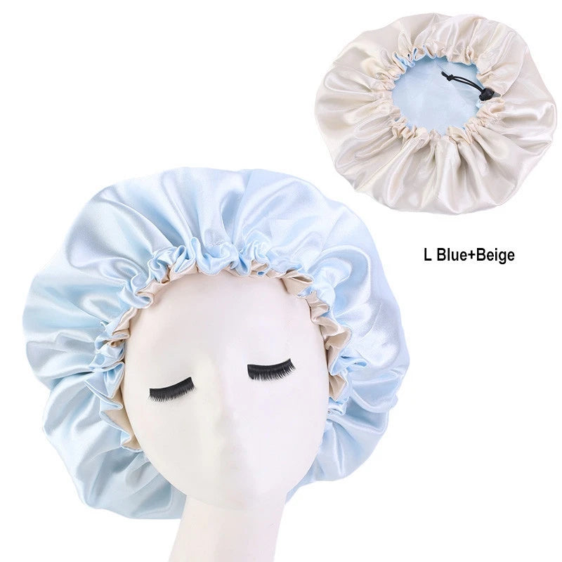 Reversible Satin Hair Caps Bonnets Double Layer Adjust Headwear Curly Hair Cover Hat For Sleeping Women Styling Accessories