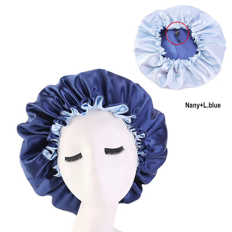 Reversible Satin Hair Caps Bonnets Double Layer Adjust Headwear Curly Hair Cover Hat For Sleeping Women Styling Accessories