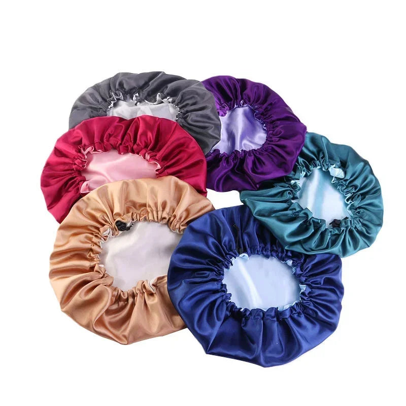 Reversible Satin Hair Caps Bonnets Double Layer Adjust Headwear Curly Hair Cover Hat For Sleeping Women Styling Accessories