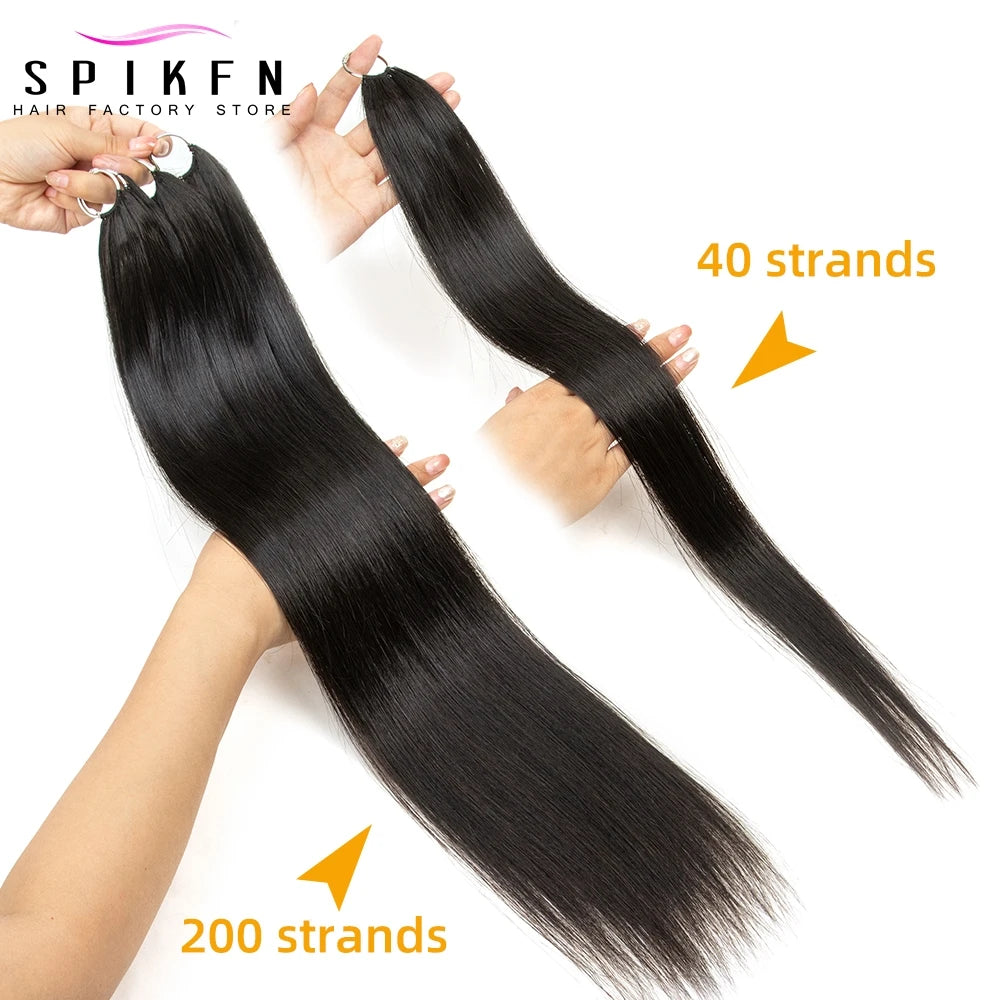 Micro Feather Line Hair Extensions 16"-24" Natural Machine Remy Human Hair Invisivle Hand Knitting 40 strands Salon Supply