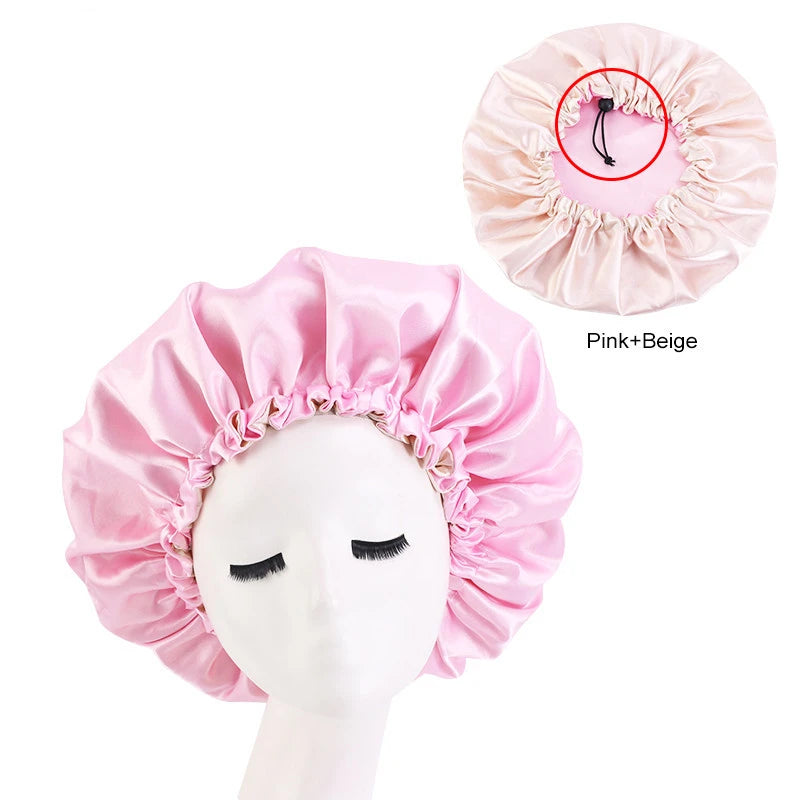 Reversible Satin Hair Caps Bonnets Double Layer Adjust Headwear Curly Hair Cover Hat For Sleeping Women Styling Accessories