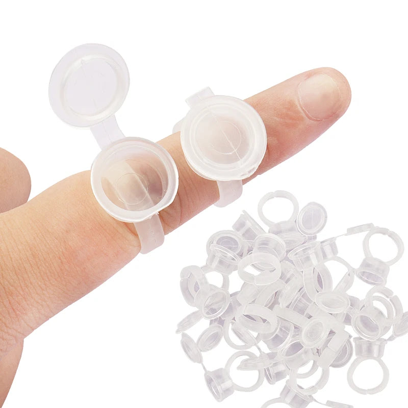 50 Pcs Tattoo Pigment Ink Ring Cups Eyelash Extension Glue Holder Container With Lid Cover Cap Permanent Makeup Tools