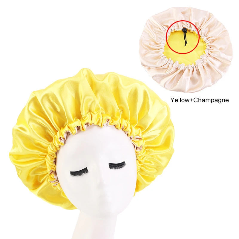 Reversible Satin Hair Caps Bonnets Double Layer Adjust Headwear Curly Hair Cover Hat For Sleeping Women Styling Accessories