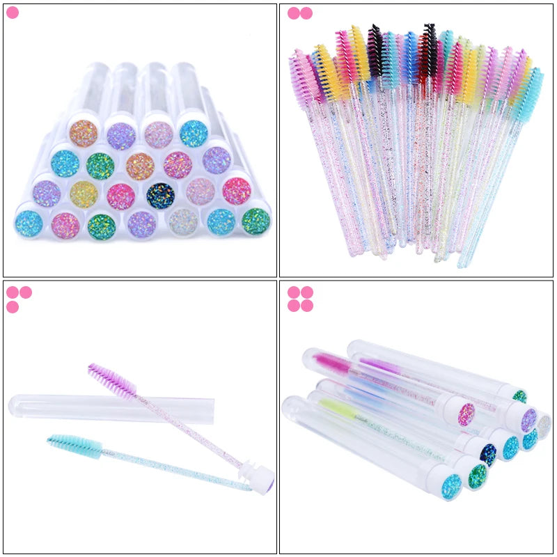 20pcs Empty Eyelash Brushes Tubes Reusable Eyelash Mascara Wand Container Sparkling  Lash Spoolies Combs Dust-proof Flask Case