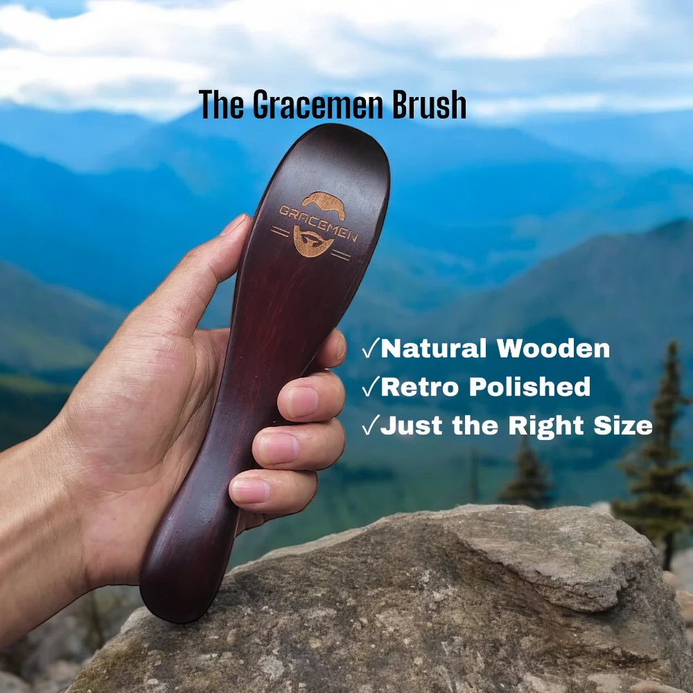 Gracemen Wood Handle Boar Bristle Beard Brush Shaving Tool Hair Brush Wooden Curved Men Beard Shaving Brush Hair Stylist Comb