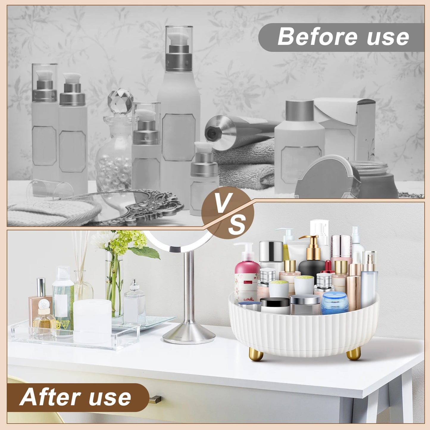 Makeup Perfume Organizer Large Capacity Lazy Susan Turntable Reusable 360° Rotating Condiment Holder Non-slip Lazy Susan Storage