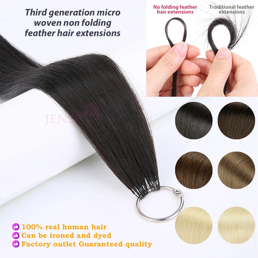 Third Generation Micro Feather New Hair Extensions 100% Human Hair Straight   16"-26" Inch 0.8g/Strand 613 Color Hair Salon