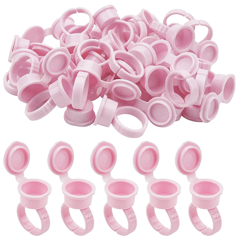 50 Pcs Tattoo Pigment Ink Ring Cups Eyelash Extension Glue Holder Container With Lid Cover Cap Permanent Makeup Tools