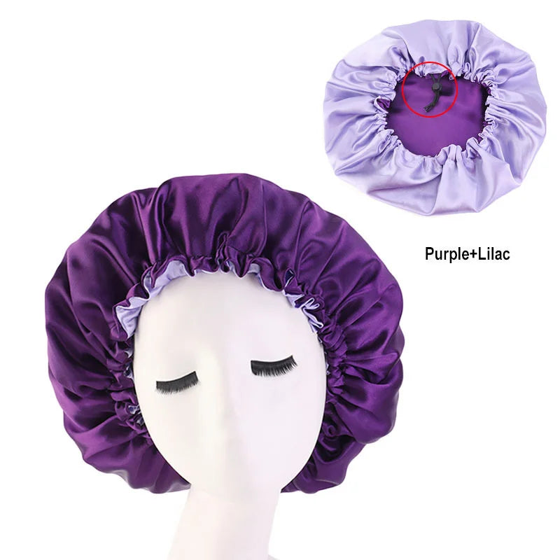 Reversible Satin Hair Caps Bonnets Double Layer Adjust Headwear Curly Hair Cover Hat For Sleeping Women Styling Accessories