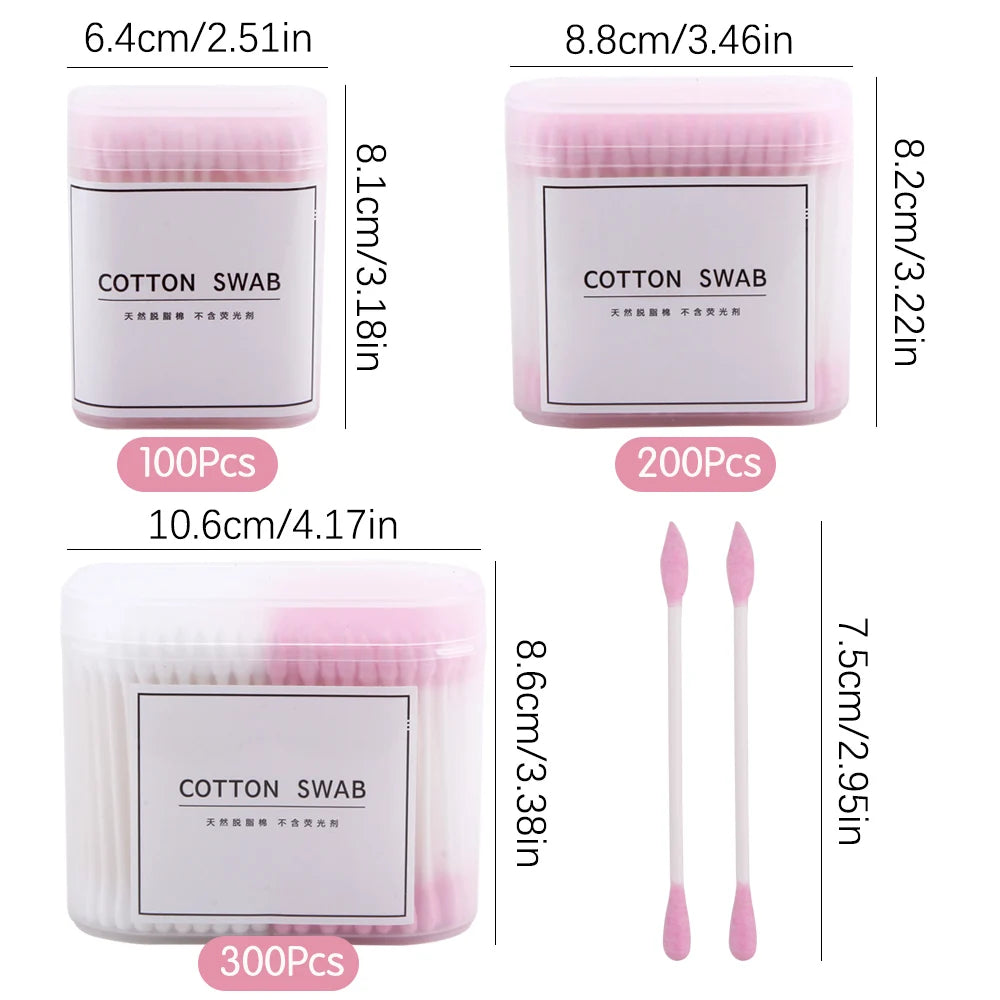 100/200/300Pcs Disposable Double Head Wood Cotton Swab Lipstick Ear Swab Cleaning Cotton Buds Makeup Sticks Cotton Swabs Tools