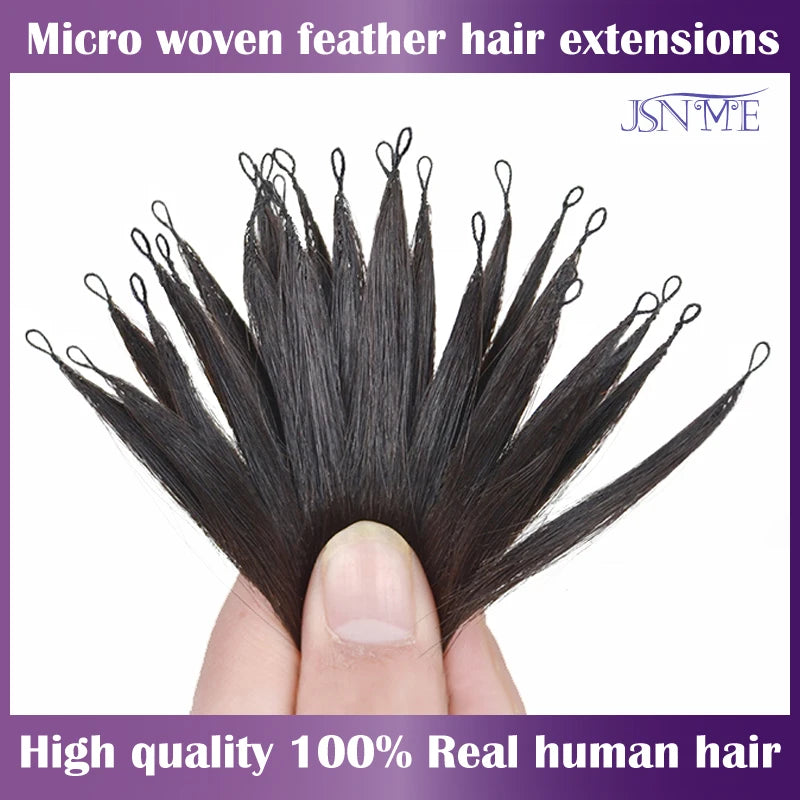 JSNME Micro Feather New hair extensions 100% Real Natural Human Hair Comfort Invisible 14-28 inch Black Brown Blonde 613 color