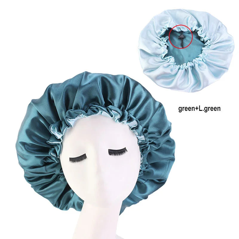 Reversible Satin Hair Caps Bonnets Double Layer Adjust Headwear Curly Hair Cover Hat For Sleeping Women Styling Accessories