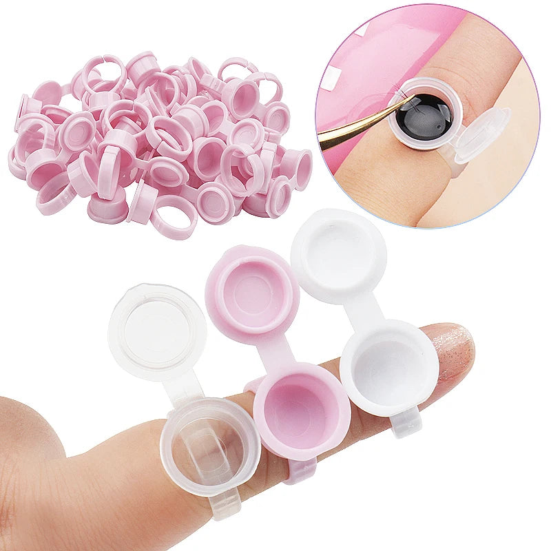 50 Pcs Tattoo Pigment Ink Ring Cups Eyelash Extension Glue Holder Container With Lid Cover Cap Permanent Makeup Tools