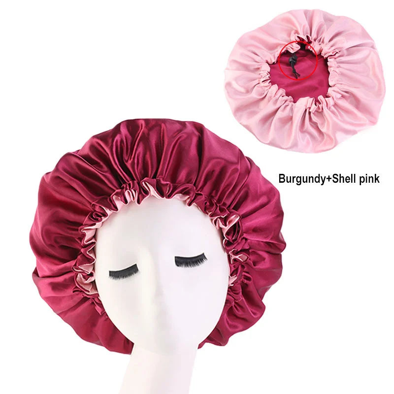 Reversible Satin Hair Caps Bonnets Double Layer Adjust Headwear Curly Hair Cover Hat For Sleeping Women Styling Accessories