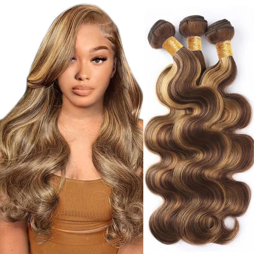 P4/27 Highlight Human Hair Bundles Body Wave Ombre Blonde Human Hair Bundles Extensions Wavy Brazilian Human Hair Bundles Weave