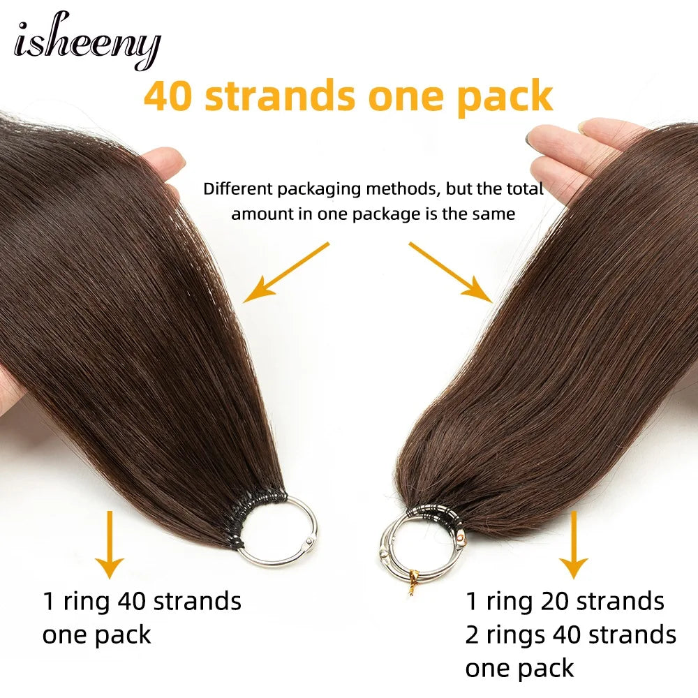 Isheeny Brown Feather Human Hair 16"-24" Hand Knitting Extensions Natural Straight Remy Micro Feather Line Hair 40pcs/pack