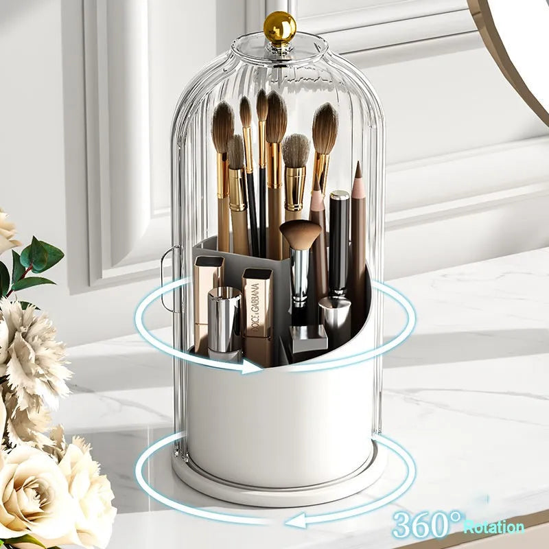 Luxurious 360° Rotating Makeup Brush Holder adorned with Lid - A Stylish Cosmetic Organizer showcasing a sophisticated design perfect for storing Lipsticks,