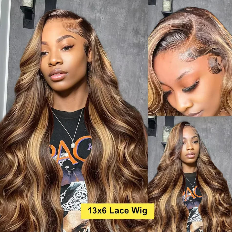 4/27 Highlight 200 Denity Body Wave Wig Human Hair Wig Colored Body Wave 13x4 13x6 HD Transparent Lace Wigs PrePlucked For Women