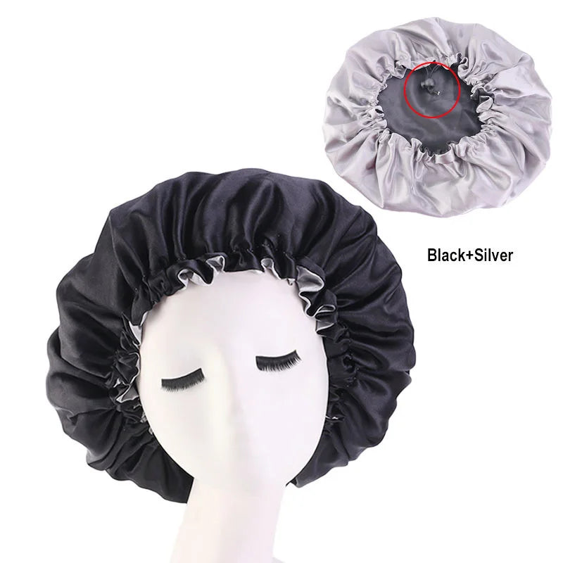 Reversible Satin Hair Caps Bonnets Double Layer Adjust Headwear Curly Hair Cover Hat For Sleeping Women Styling Accessories