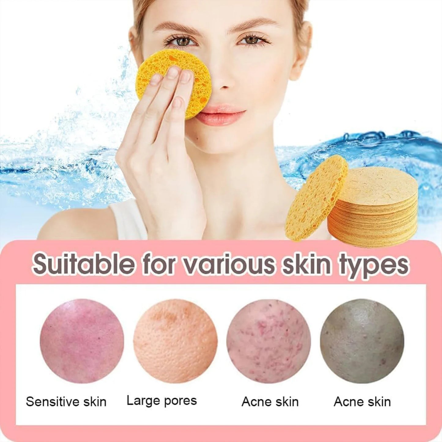 30pcs Natural Wood Pulp Sponge for Washing Facial Cleansing Pad Face Care Cellulose Sponge Puff Cleaner Face Makeup Tools