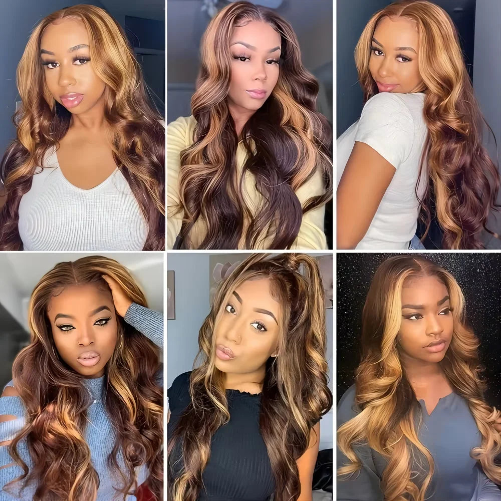 4/27 Highlight 200 Denity Body Wave Wig Human Hair Wig Colored Body Wave 13x4 13x6 HD Transparent Lace Wigs PrePlucked For Women