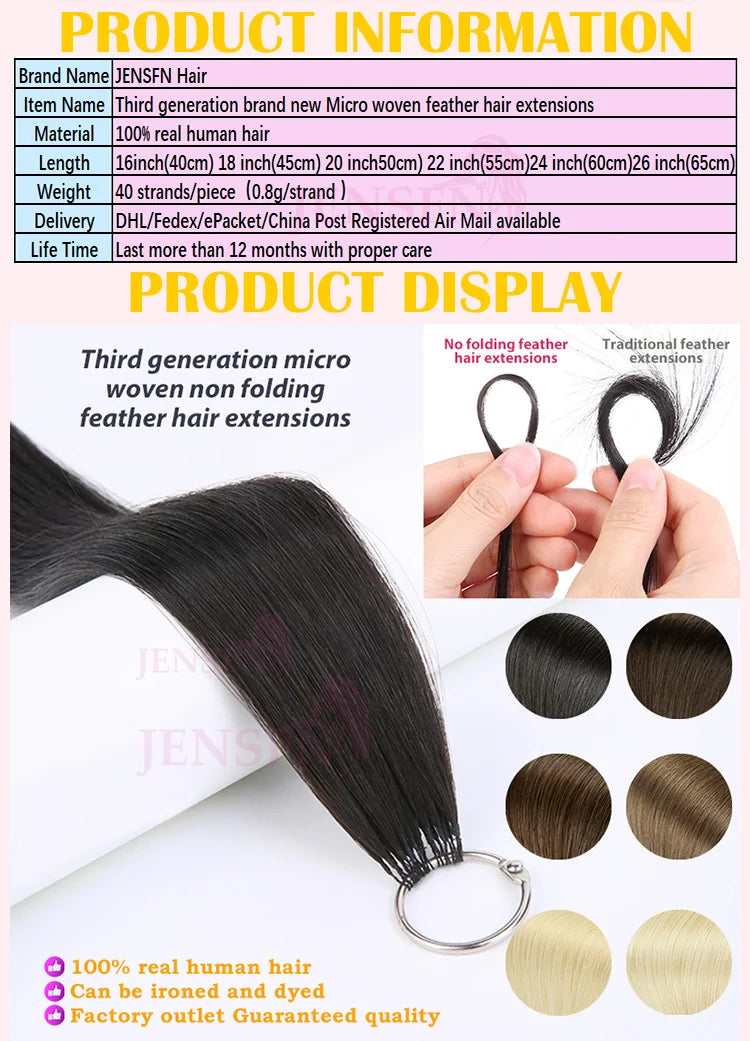 Third Generation Micro Feather New Hair Extensions 100% Human Hair Straight   16"-26" Inch 0.8g/Strand 613 Color Hair Salon