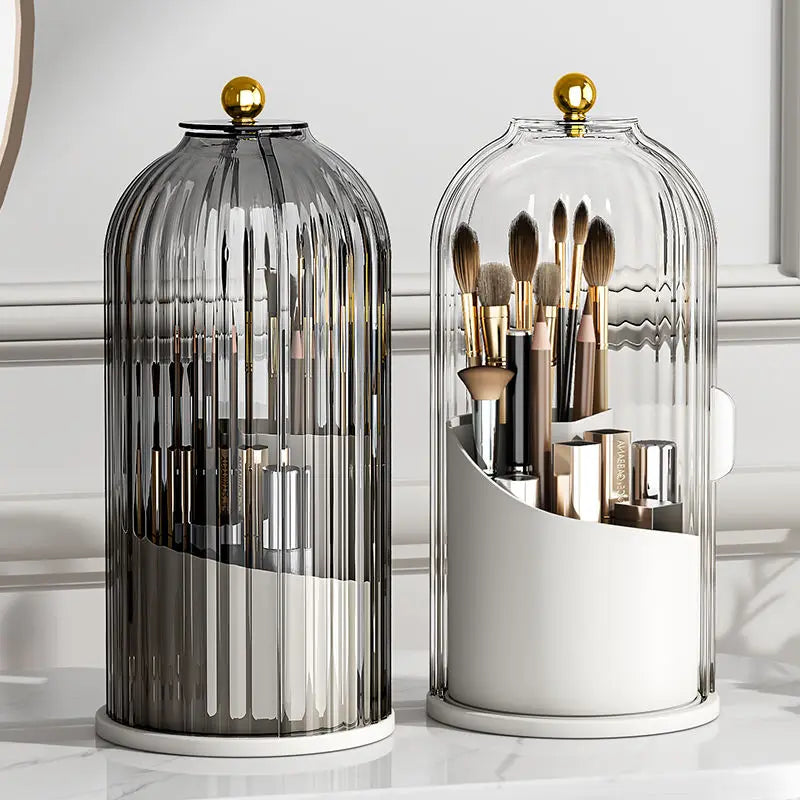 Luxurious 360° Rotating Makeup Brush Holder adorned with Lid - A Stylish Cosmetic Organizer showcasing a sophisticated design perfect for storing Lipsticks,