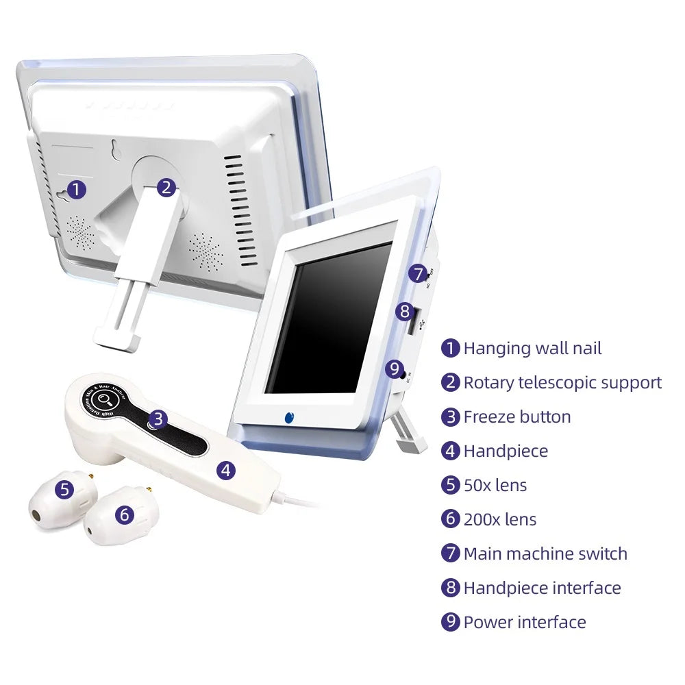 7 inch HD LCD Screen 50X/200X Skin Magnifier Professional Skin Analyzer Pore Microscope Skin Tester Hair Follicle Scalp Detector